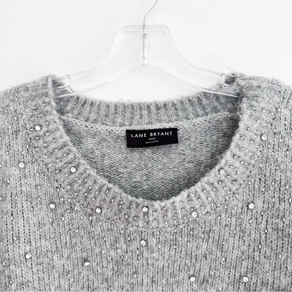 Lane Bryant Gray Rhinestone Embellished Crew Neck Sweater Women Size 18/20
